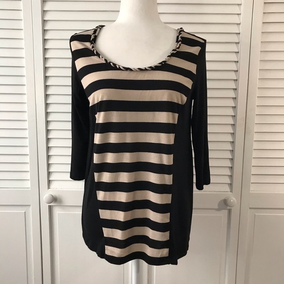 Allen B. By Allen Schwartz Black Cream Striped Top - Picture 1 of 6